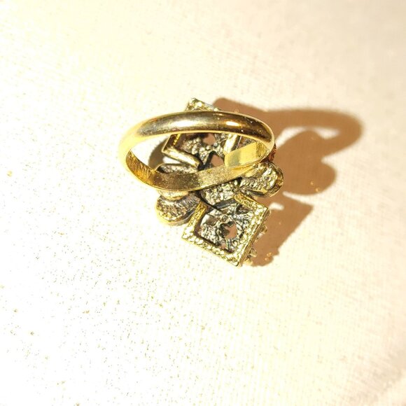 Vintage Sarah Coventry Size 6.5 Gold Tone Ring Faux Pearls Purple Rhinestone - Picture 7 of 13